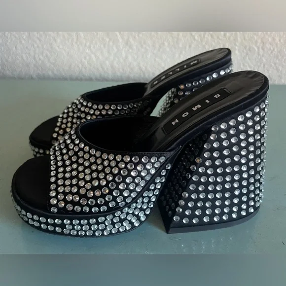Simon Miller SLICE Platform Rhinestone  Mule Block Flared Heel Sandals Shoes 35 - Picture 5 of 13